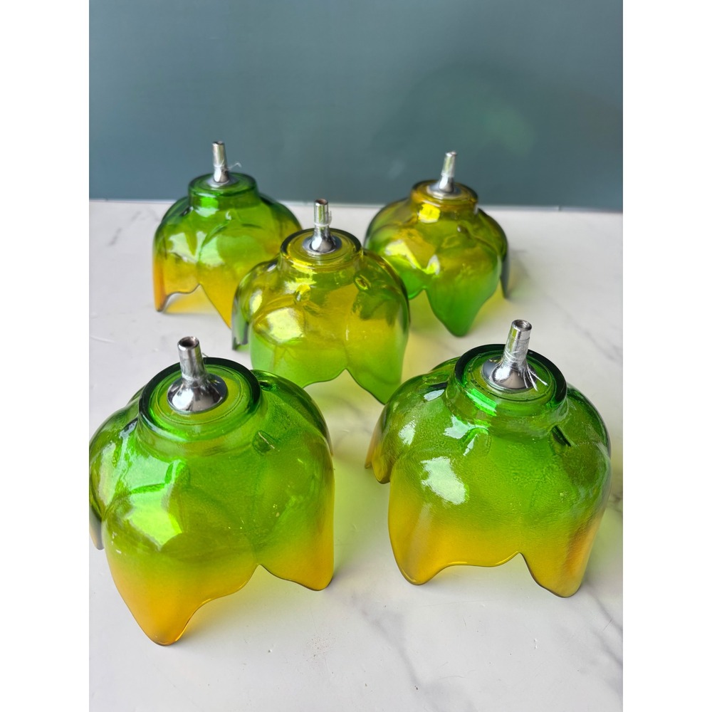 Green Yellow Ombre Glass Tulip Set of 5 Flower Petal Flash Painted